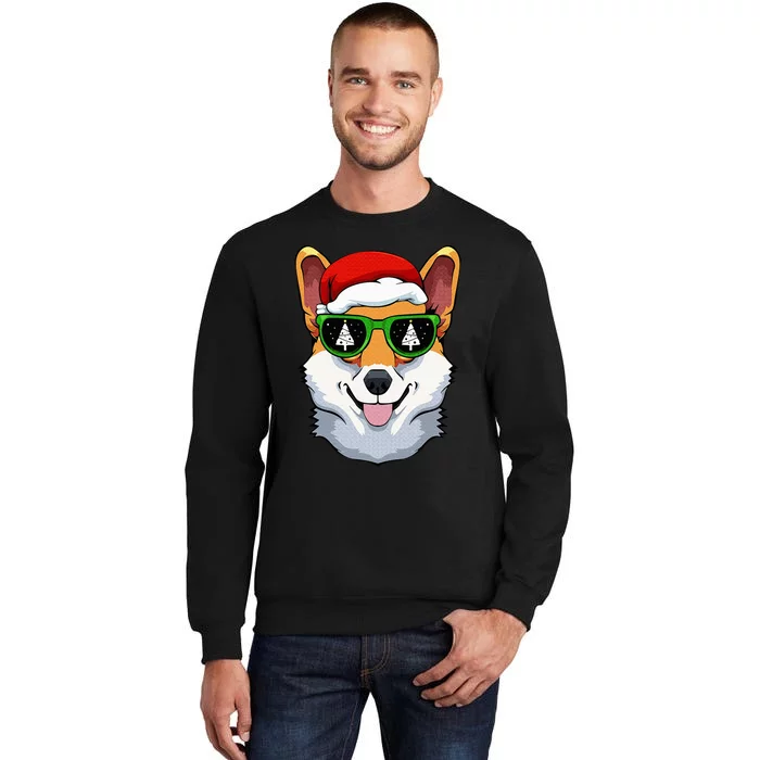 Corgi Sunglasses Christmas Pajama Dog Santa Hat XMas Tree Tall Sweatshirt