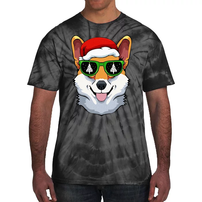 Corgi Sunglasses Christmas Pajama Dog Santa Hat XMas Tree Tie-Dye T-Shirt