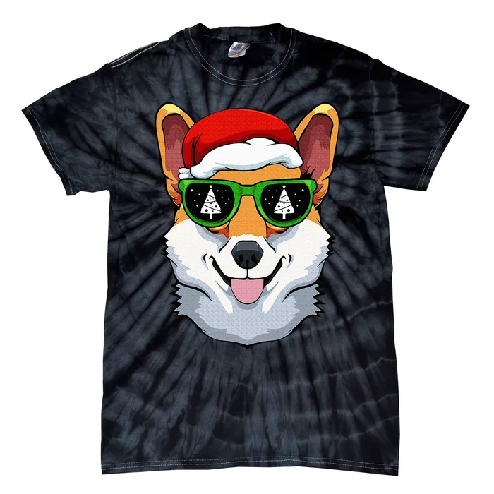 Corgi Sunglasses Christmas Pajama Dog Santa Hat XMas Tree Tie-Dye T-Shirt