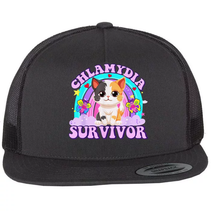 Chlamydia Survivor Cat Rainbow Gift Flat Bill Trucker Hat