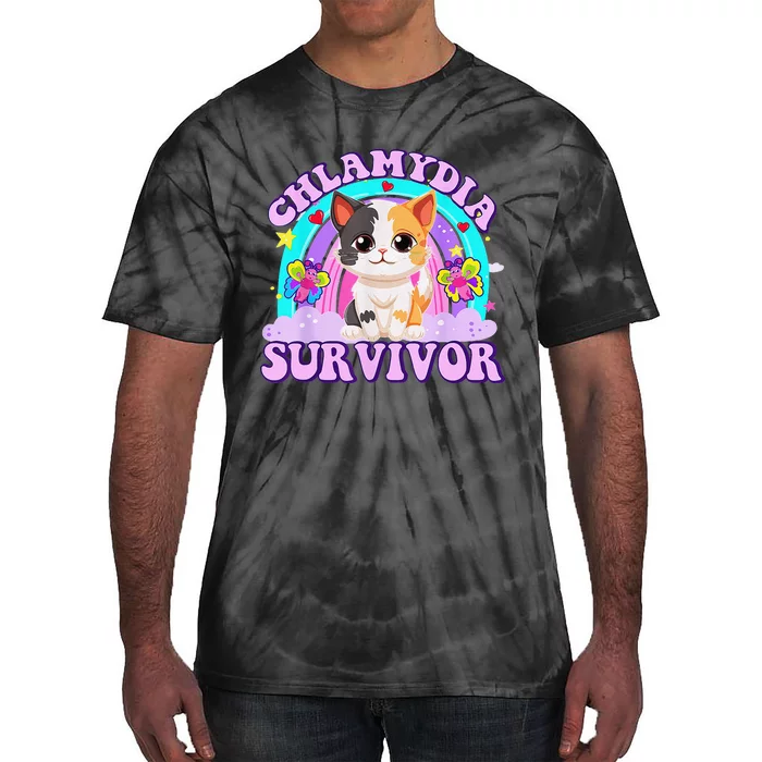 Chlamydia Survivor Cat Rainbow Gift Tie-Dye T-Shirt