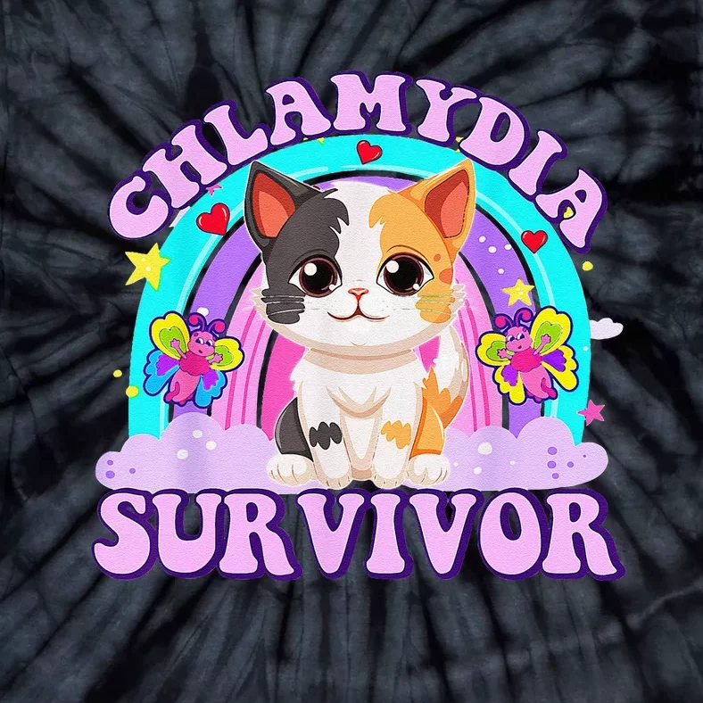 Chlamydia Survivor Cat Rainbow Gift Tie-Dye T-Shirt