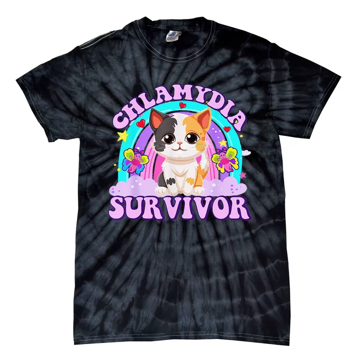 Chlamydia Survivor Cat Rainbow Gift Tie-Dye T-Shirt