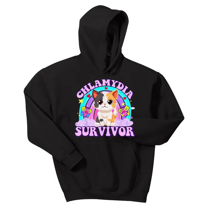 Chlamydia Survivor Cat Rainbow Gift Kids Hoodie