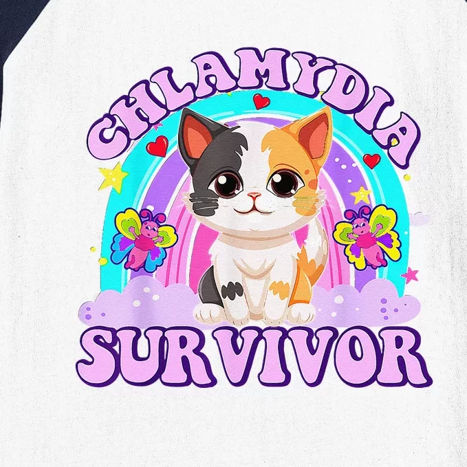 Chlamydia Survivor Cat Rainbow Gift Baseball Sleeve Shirt