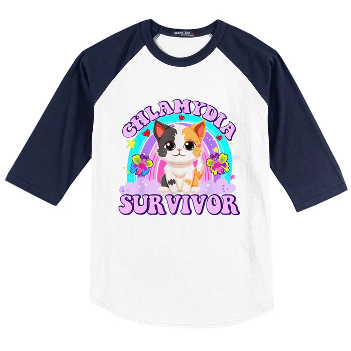 Chlamydia Survivor Cat Rainbow Gift Baseball Sleeve Shirt