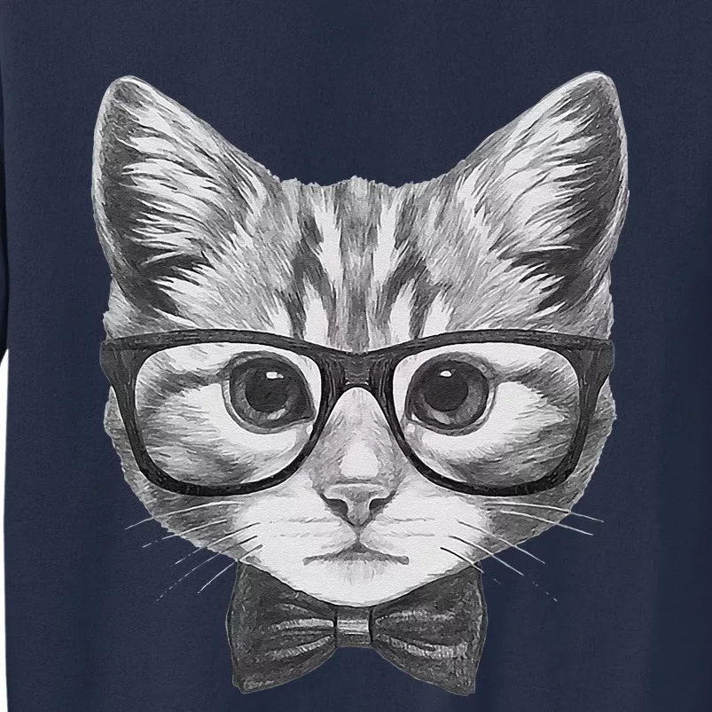 Cute Smart Cat Wearing Glasses Bow Tie Animal Lover Sweatshirt