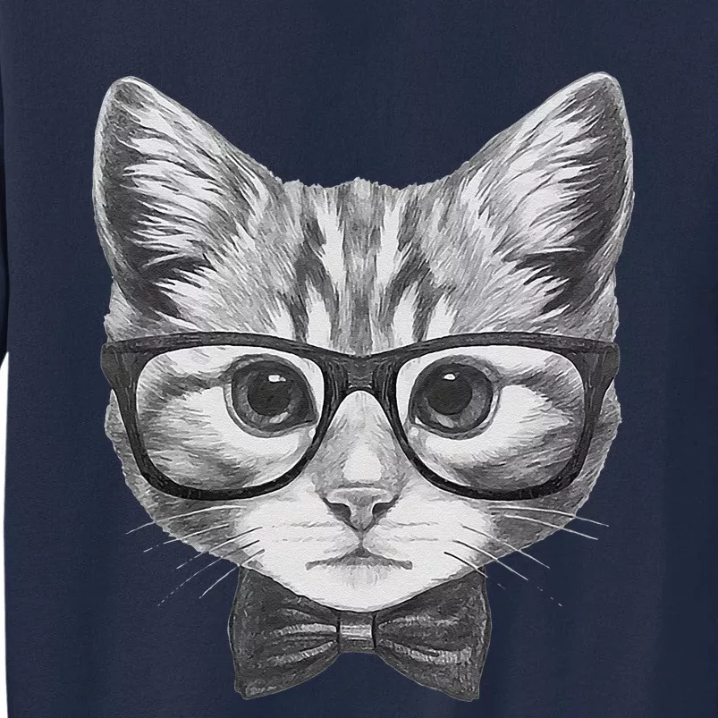 Cute Smart Cat Wearing Glasses Bow Tie Animal Lover Tall Sweatshirt