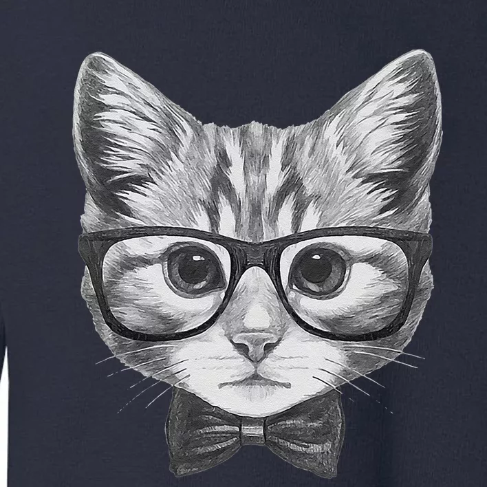 Cute Smart Cat Wearing Glasses Bow Tie Animal Lover Toddler Sweatshirt