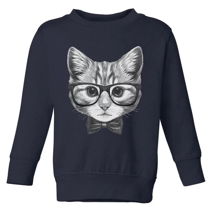 Cute Smart Cat Wearing Glasses Bow Tie Animal Lover Toddler Sweatshirt