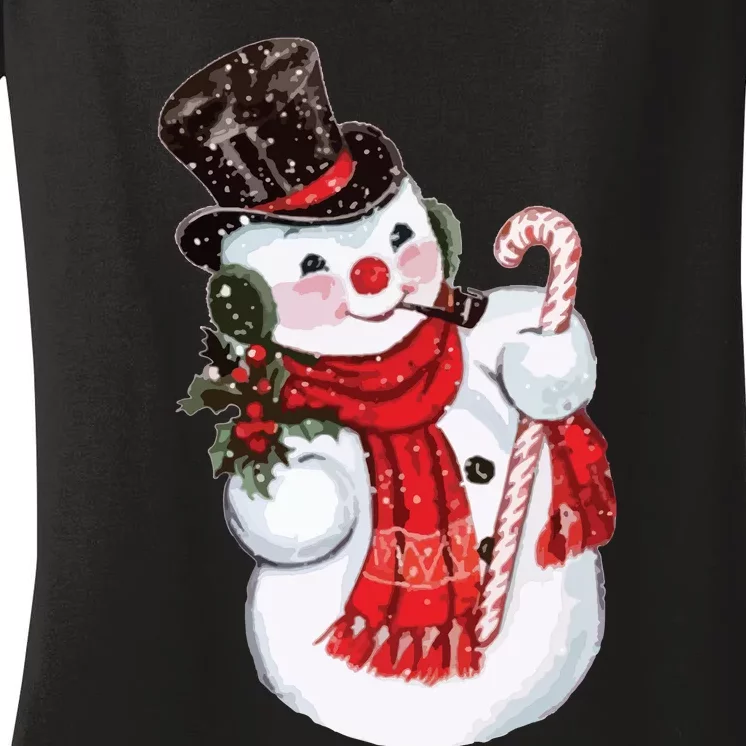 Christmas Snowman Women's V-Neck T-Shirt