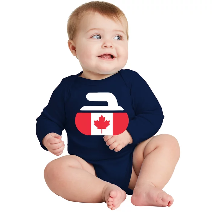 Curling Stone Canada Curler Canadian Flag Curling Baby Long Sleeve Bodysuit