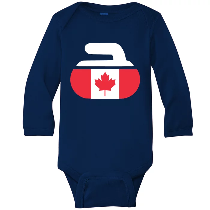 Curling Stone Canada Curler Canadian Flag Curling Baby Long Sleeve Bodysuit