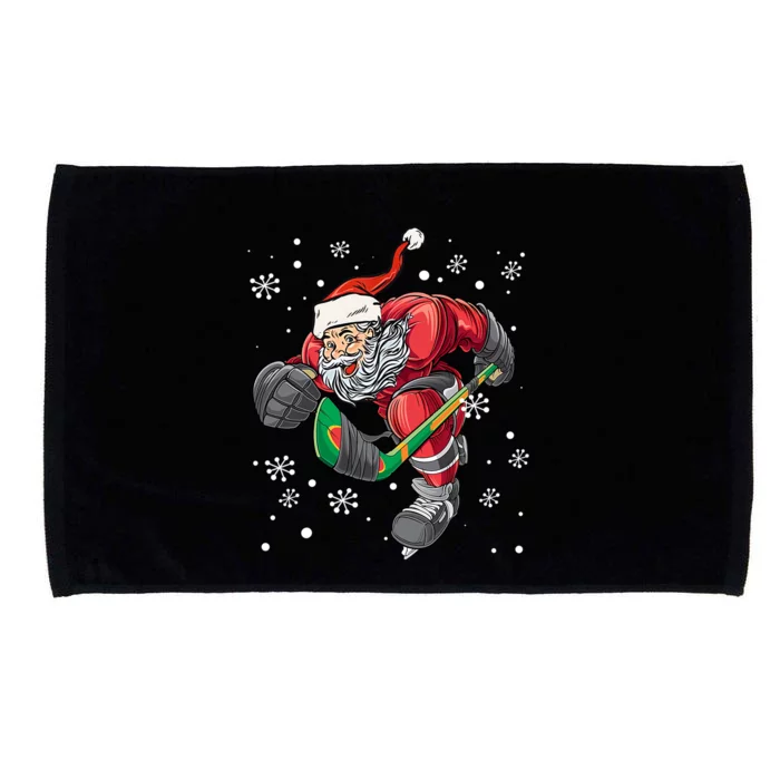 Christmas Santa Claus Ice Hockey Funny Gift Teens Funny Gift Microfiber Hand Towel