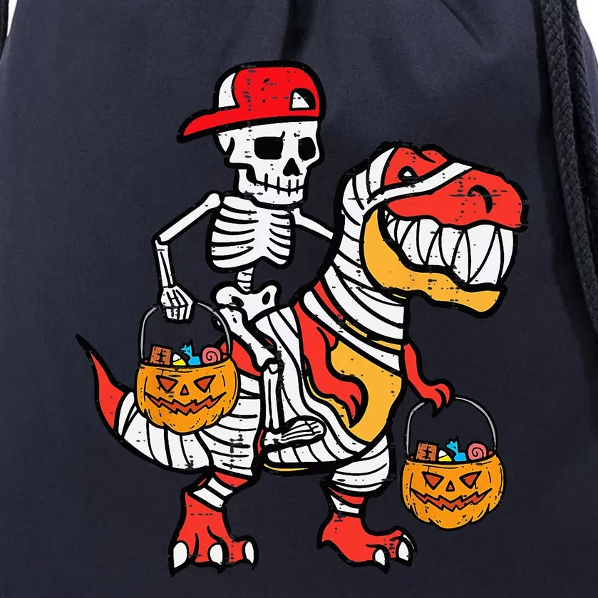 Cool Skeleton Cap Dino Mummy Halloween Drawstring Bag