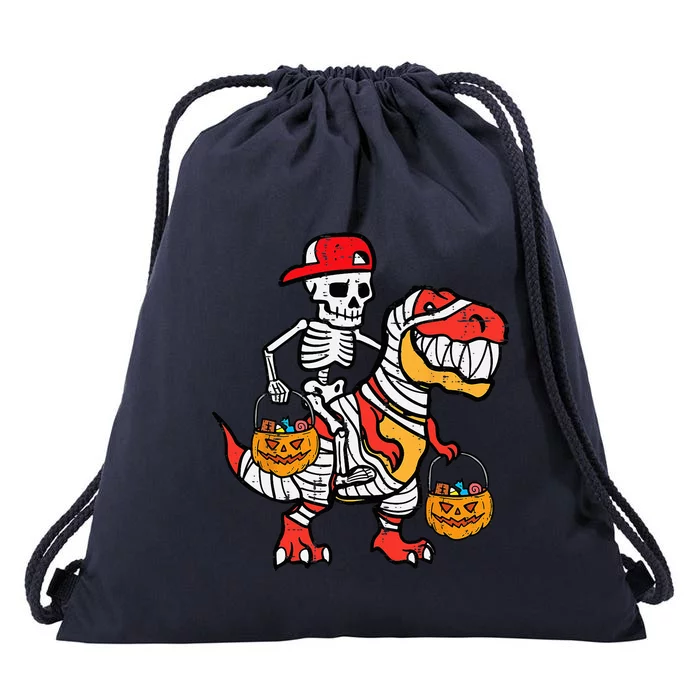 Cool Skeleton Cap Dino Mummy Halloween Drawstring Bag