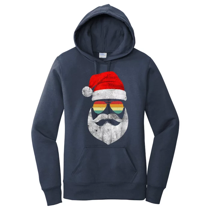 Cool Santa Claus Face With Sunglasses & Hat Beard Christmas Women's Pullover Hoodie