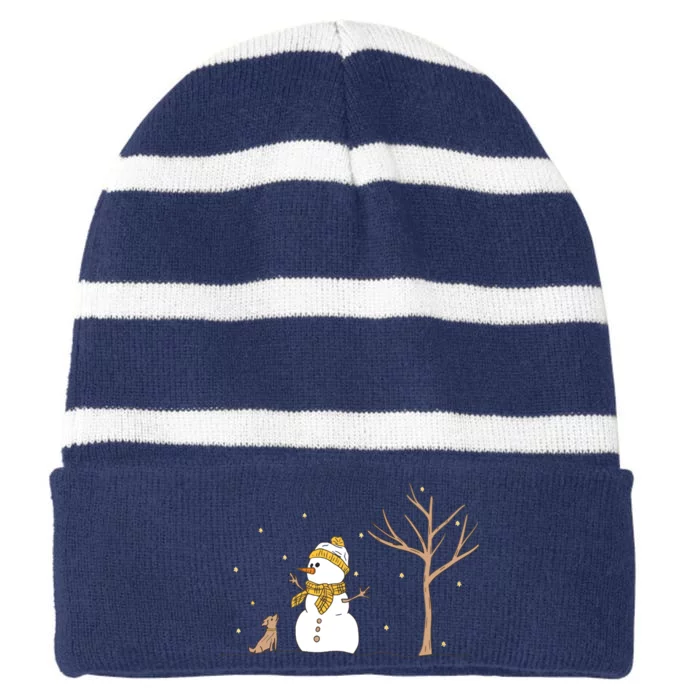 Christmas Snowman Striped Beanie with Solid Band