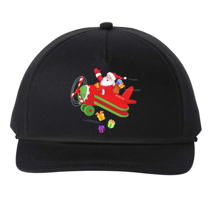 Christmas Santa Claus Pilot Flying Airplane Funny Gift Gift Snapback Five-Panel Rope Hat