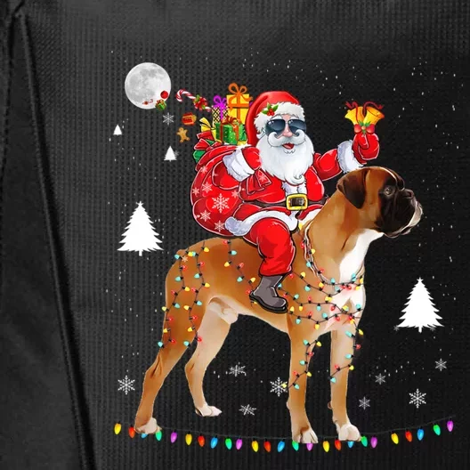 Christmas Santa Claus Riding Boxer Dog Lights Xmas Holiday Cool Gift City Backpack