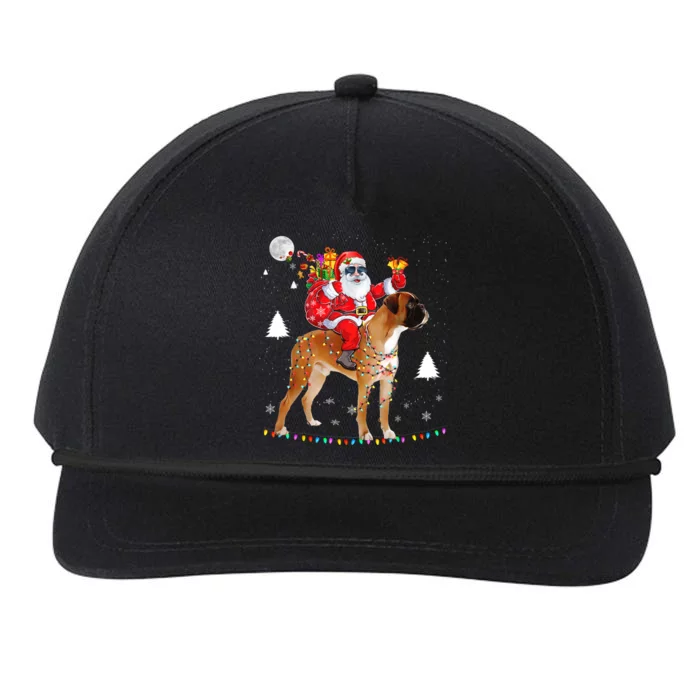 Christmas Santa Claus Riding Boxer Dog Lights Xmas Holiday Cool Gift Snapback Five-Panel Rope Hat