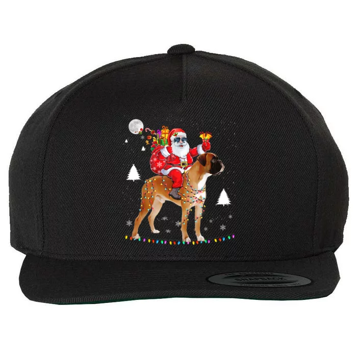 Christmas Santa Claus Riding Boxer Dog Lights Xmas Holiday Cool Gift Wool Snapback Cap