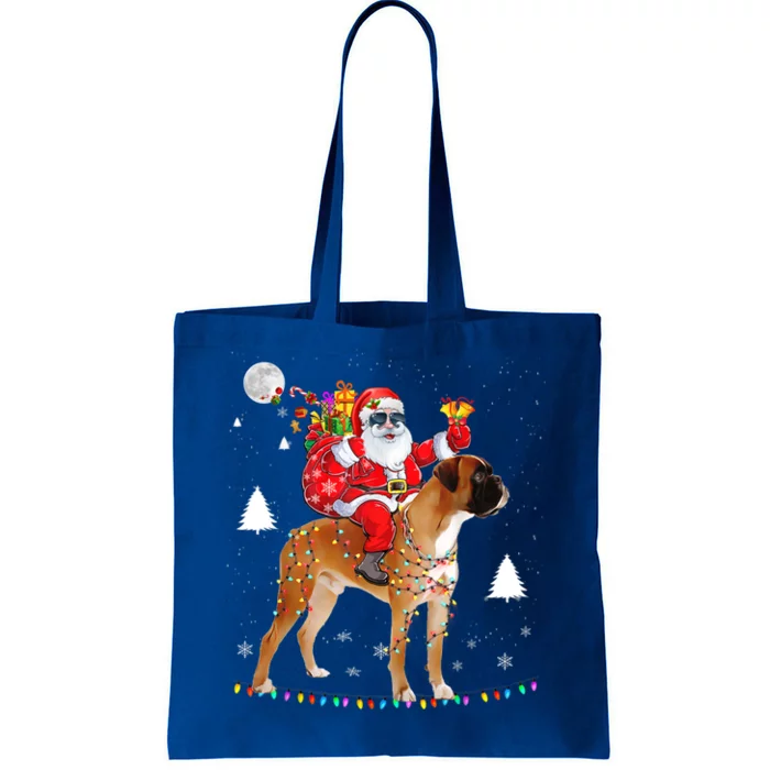 Christmas Santa Claus Riding Boxer Dog Lights Xmas Holiday Cool Gift Tote Bag