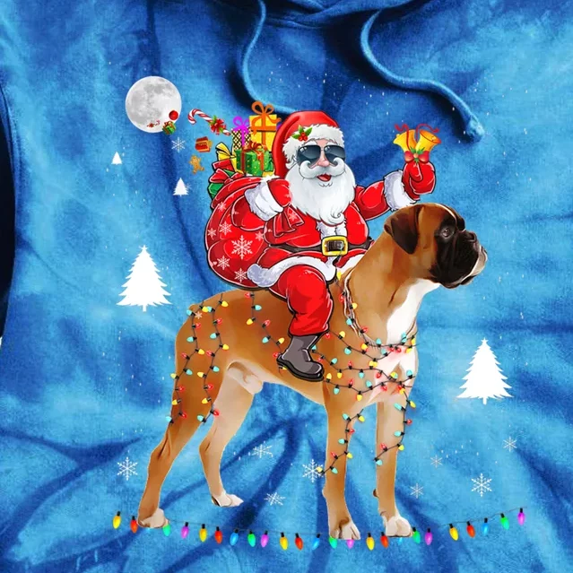 Christmas Santa Claus Riding Boxer Dog Lights Xmas Holiday Cool Gift Tie Dye Hoodie