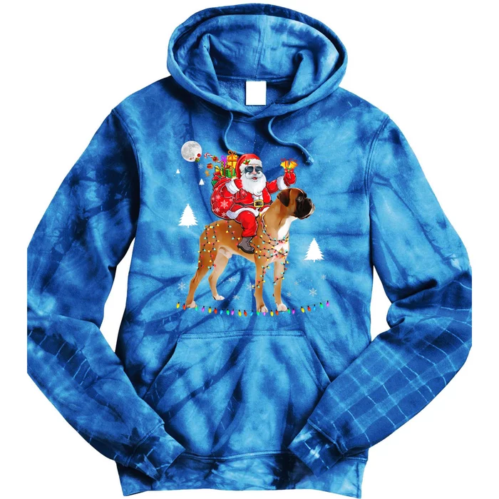 Christmas Santa Claus Riding Boxer Dog Lights Xmas Holiday Cool Gift Tie Dye Hoodie