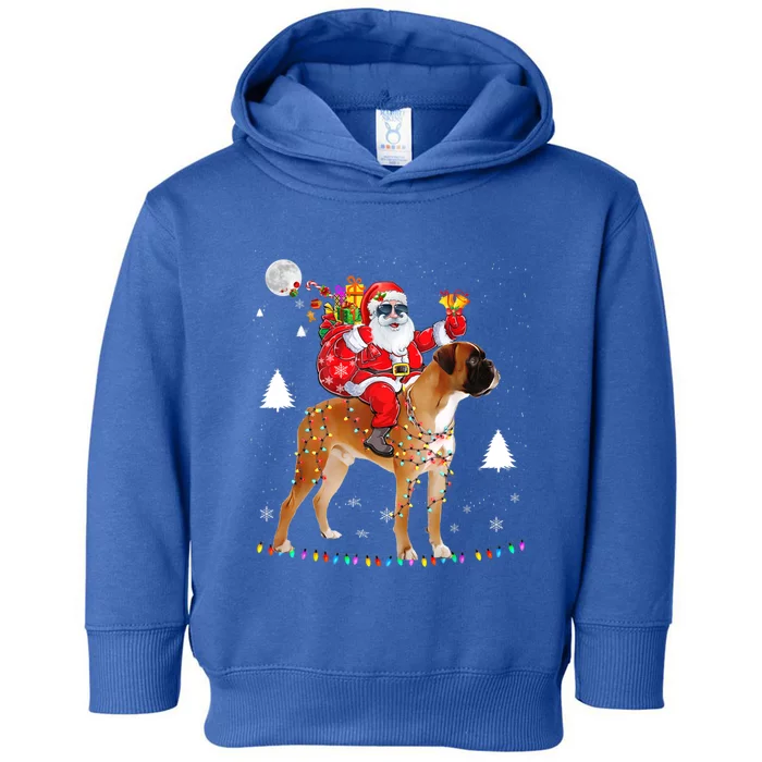 Christmas Santa Claus Riding Boxer Dog Lights Xmas Holiday Cool Gift Toddler Hoodie