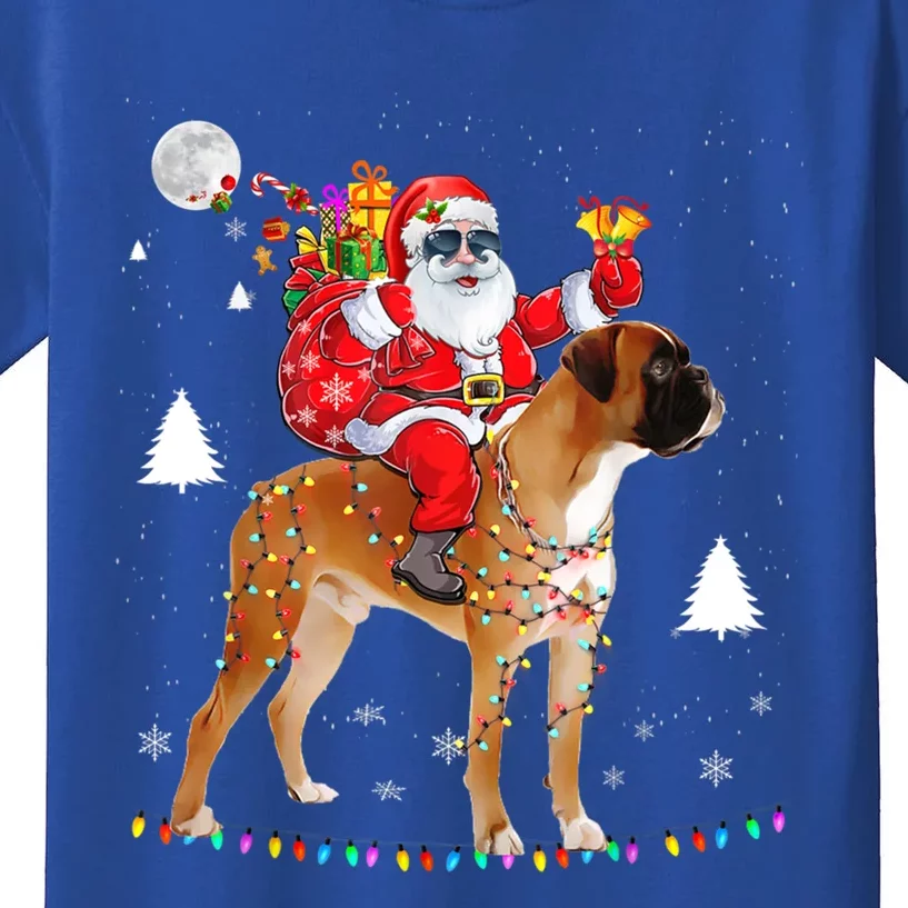 Christmas Santa Claus Riding Boxer Dog Lights Xmas Holiday Cool Gift Kids T-Shirt