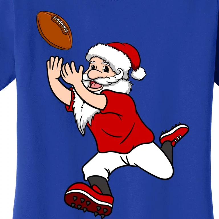 Christmas Santa Catching Football Team Sport Player Xmas Gift Women's T-Shirt