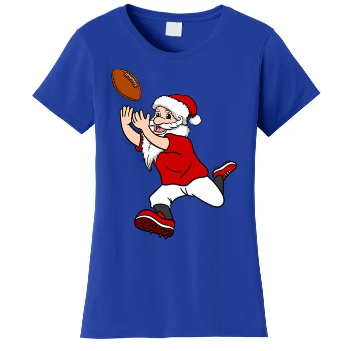 Christmas Santa Catching Football Team Sport Player Xmas Gift Women's T-Shirt