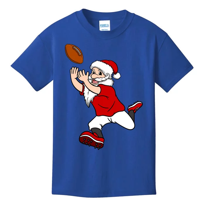 Christmas Santa Catching Football Team Sport Player Xmas Gift Kids T-Shirt