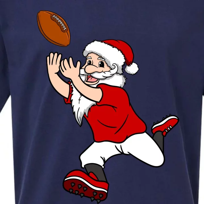 Christmas Santa Catching Football Team Sport Player Xmas Gift Sueded Cloud Jersey T-Shirt