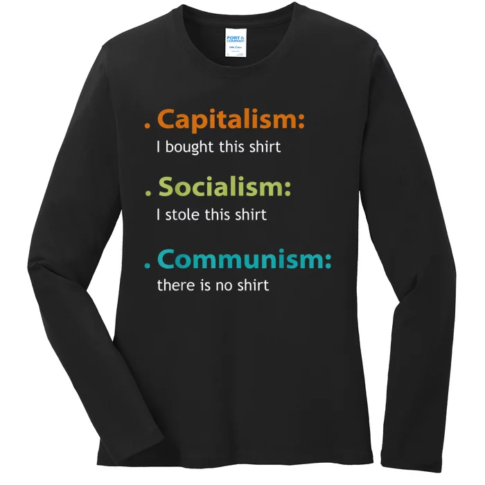 Capitalism Socialism Communism Libertarian Economics Freedom Ladies Long Sleeve Shirt