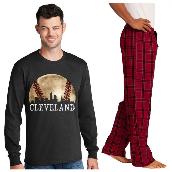 Cleveland Skyline City Vintage Baseball Lover Long Sleeve Pajama Set