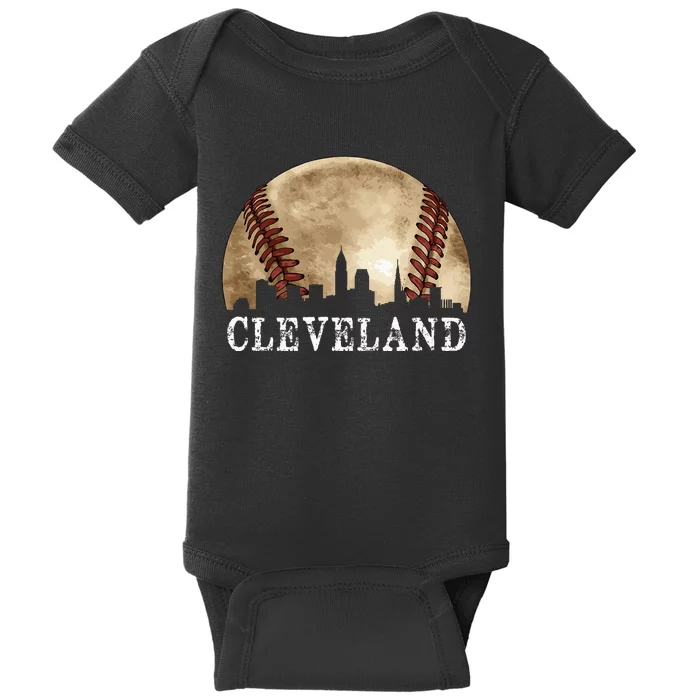 Cleveland Skyline City Vintage Baseball Lover Baby Bodysuit