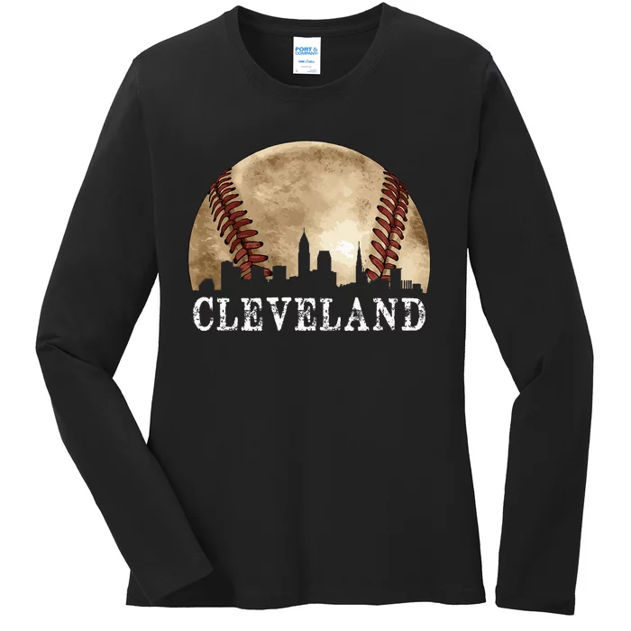 Cleveland Skyline City Vintage Baseball Lover Ladies Long Sleeve Shirt