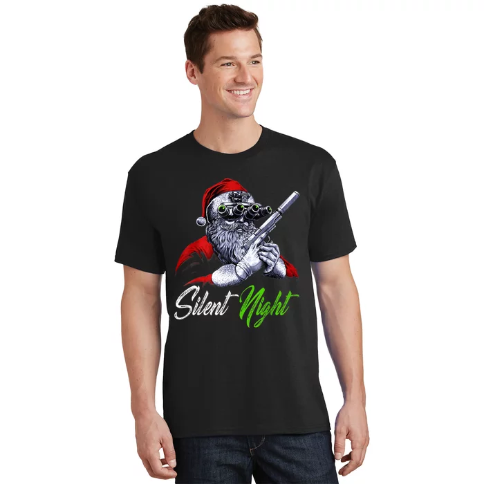 Christmas Santa Claus Guns Silent Night Santa T-Shirt