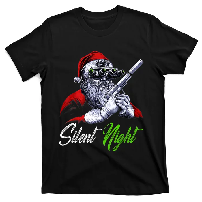 Christmas Santa Claus Guns Silent Night Santa T-Shirt