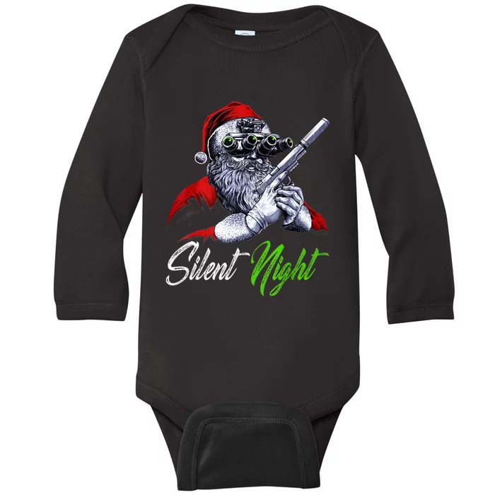 Christmas Santa Claus Guns Silent Night Santa Baby Long Sleeve Bodysuit