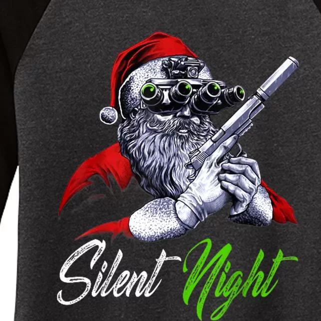 Christmas Santa Claus Guns Silent Night Santa Women's Tri-Blend 3/4-Sleeve Raglan Shirt