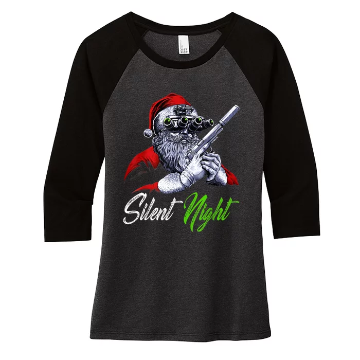 Christmas Santa Claus Guns Silent Night Santa Women's Tri-Blend 3/4-Sleeve Raglan Shirt