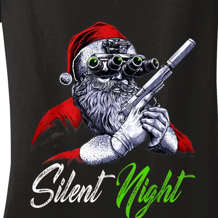 Christmas Santa Claus Guns Silent Night Santa Women's V-Neck T-Shirt