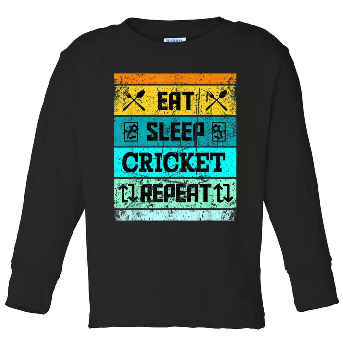 Cricket Sport Cricket Team Eat Sleep Cricket Jersey Toddler Long Sleeve Shirt