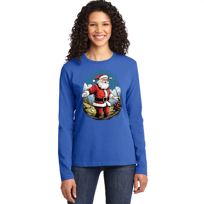 Christmas Santa Claus Golf Xmas Great Gift Ladies Long Sleeve Shirt