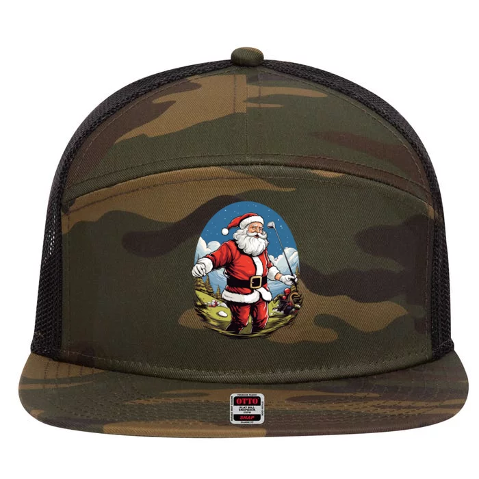 Christmas Santa Claus Golf Xmas Great Gift 7 Panel Mesh Trucker Snapback Hat