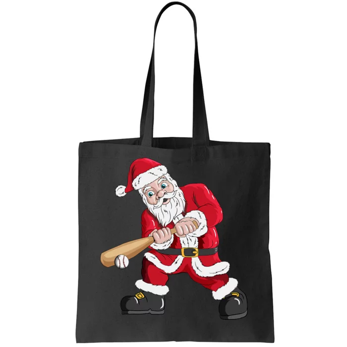 Christmas Santa Claus With Baseball Bat Baseball Tote Bag