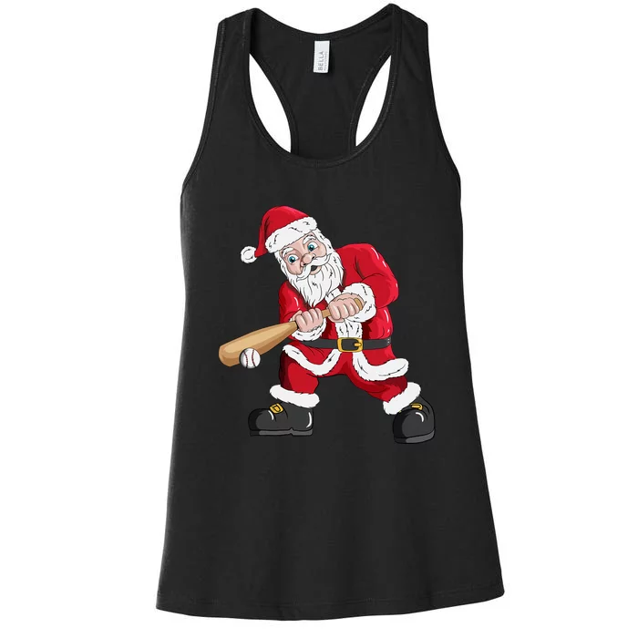 Christmas Santa Claus With Baseball Bat Baseball Women's Racerback Tank